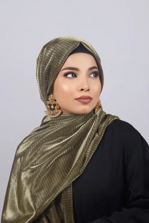 Evening Gold Metallic Ribbed Hijab - Image 2