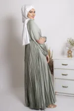Feroza Luxury Satin Pleated Abaya Dress - Image 5