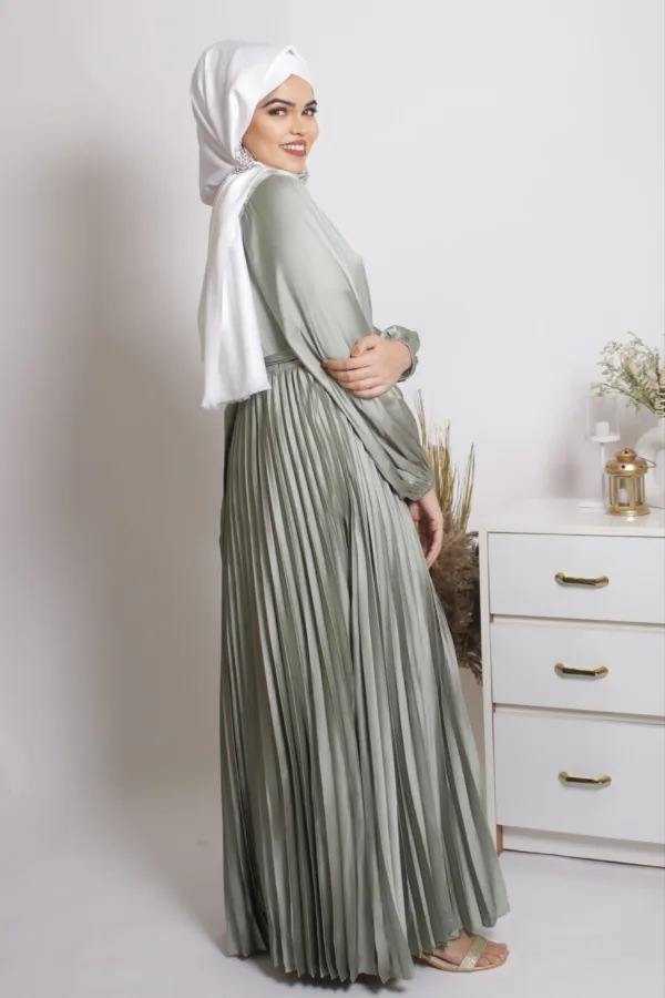 Feroza Luxury Satin Pleated Abaya Dress - Image 5