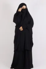 Ehram Firdaus Jilbab 2-Piece Set with In-Built Niqab - Black - Image 4