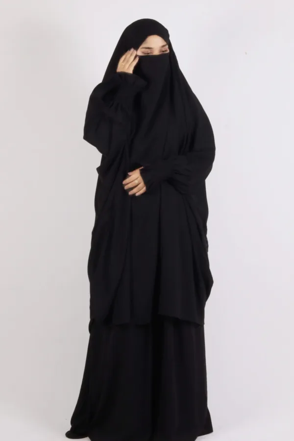 Ehram Firdaus Jilbab 2-Piece Set with In-Built Niqab - Black - Image 4