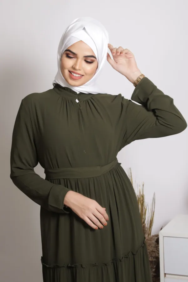 Elham Olive Tiered Abaya Dress - Image 4