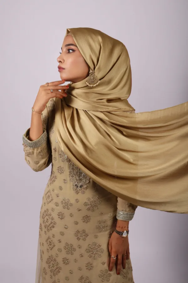 A3B87FD8-8FBA-4391-A237-A1DA824CF0B0-1.jpeg Soft Gold Muna Satin Hijab - Image 1