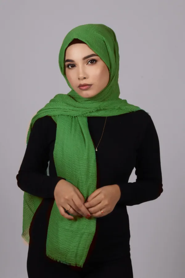 Parrot Green Crinkled Cotton Hijab - Image 2