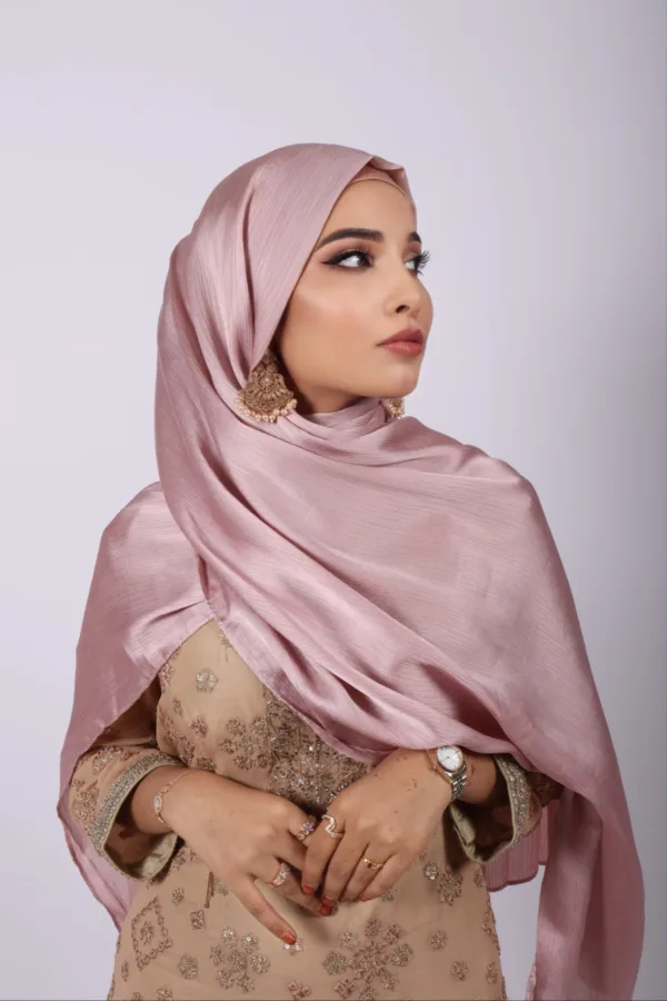 Pink Gold Muna Satin Hijab - Image 2