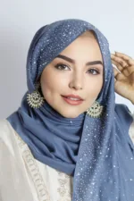 British Blue Cotton Stone Drop Hijab - Image 3