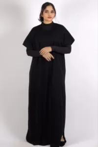 Inner Layering Half-Sleeve Dress / Slip – Black