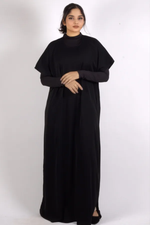 Inner Layering Half-Sleeve Dress / Slip – Black - Image 1