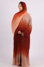 Mehtab Sparkling Glitter Dual Tone Abaya with Front Open - Sahara Sand - Image 2