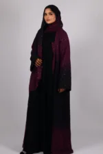 Mehtab Sparkling Glitter Dual Tone Abaya with Front Open - Burgundy Blaze - Image 3