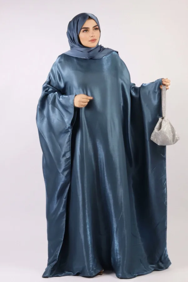 Moroccan Kaftan Organza Abaya - Nirvana Blue - Image 2