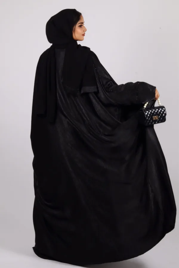 Nadira Luxury Kaftan Front Open with Black Diamond Trim - Kohl - Image 2