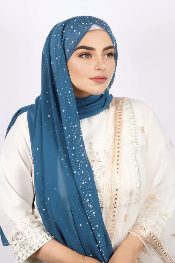 Persian Blue Moon Drop Chiffon Hijab - Image 3