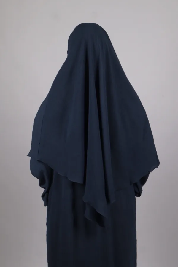 Elyssa Premium Crinkled Cotton Jazz Abaya Set with complimentary Khimar - Denim - Image 5