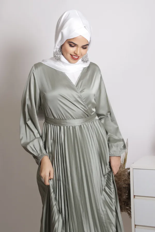 Feroza Luxury Satin Pleated Abaya Dress - Image 2