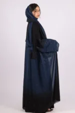 Mehtab Sparkling Glitter Dual Tone Abaya with Front Open - Galactic Blue - Image 5