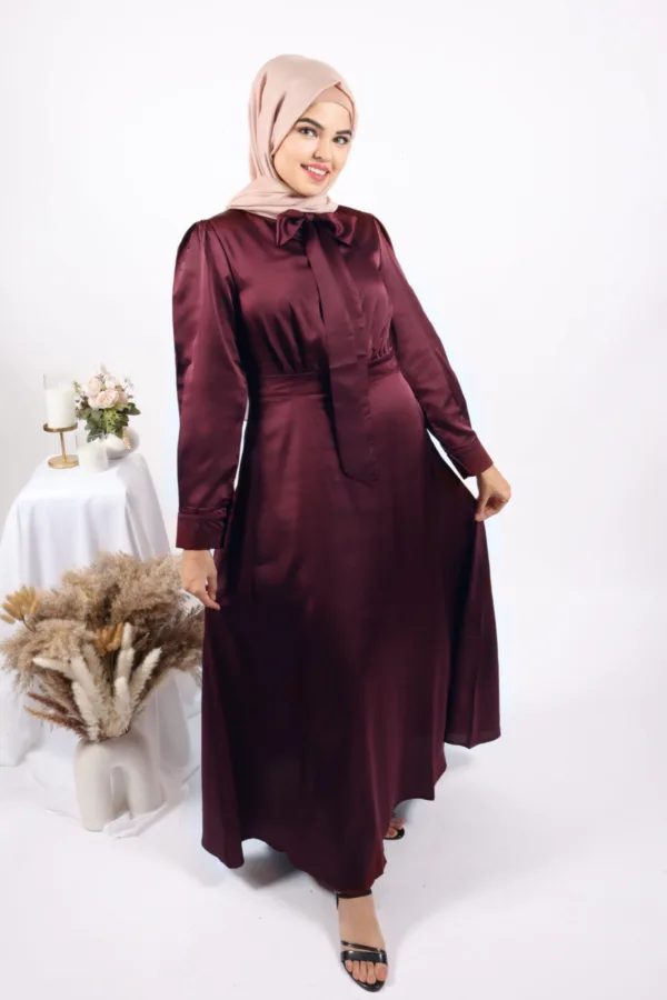 Kiara Luxury Satin Gown / Abaya - Wine - Image 2