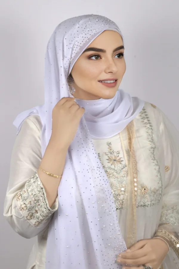 Frozen White Moon Drop Chiffon Hijab - Image 3
