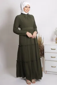 Elham Olive Tiered Abaya Dress