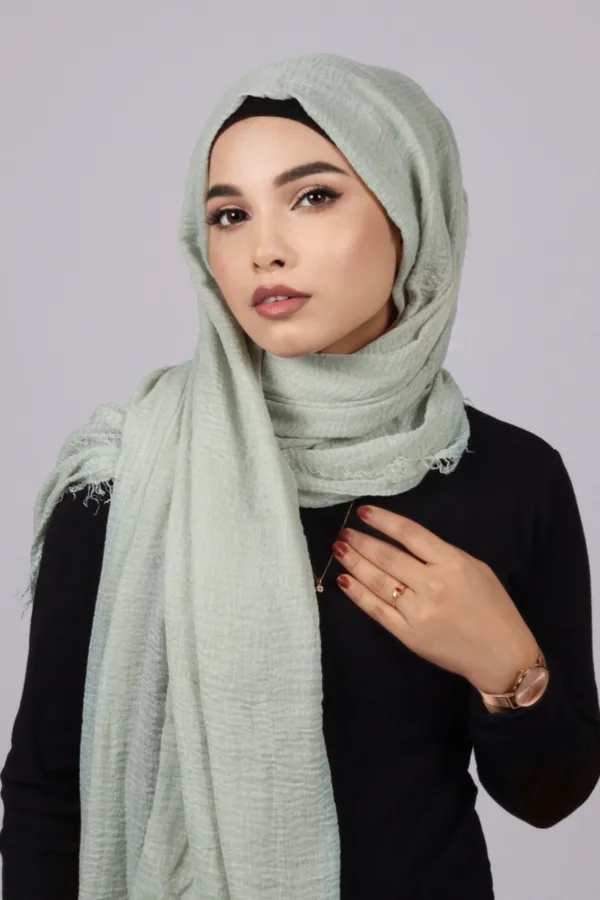B61BF8E9-E5FB-43D9-B34C-775EF39D1FAD-1.jpeg Honeydew Crinkled Cotton Hijab - Image 1