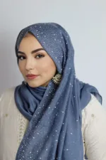 British Blue Cotton Stone Drop Hijab - Image 2