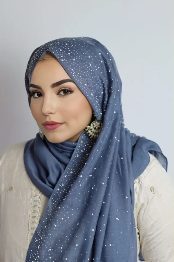 British Blue Cotton Stone Drop Hijab - Image 2