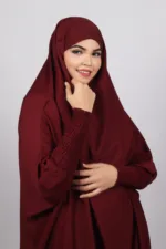 Haya Premium Nida Jilbab 3-Piece Set with Niqab - Maroon - Image 4