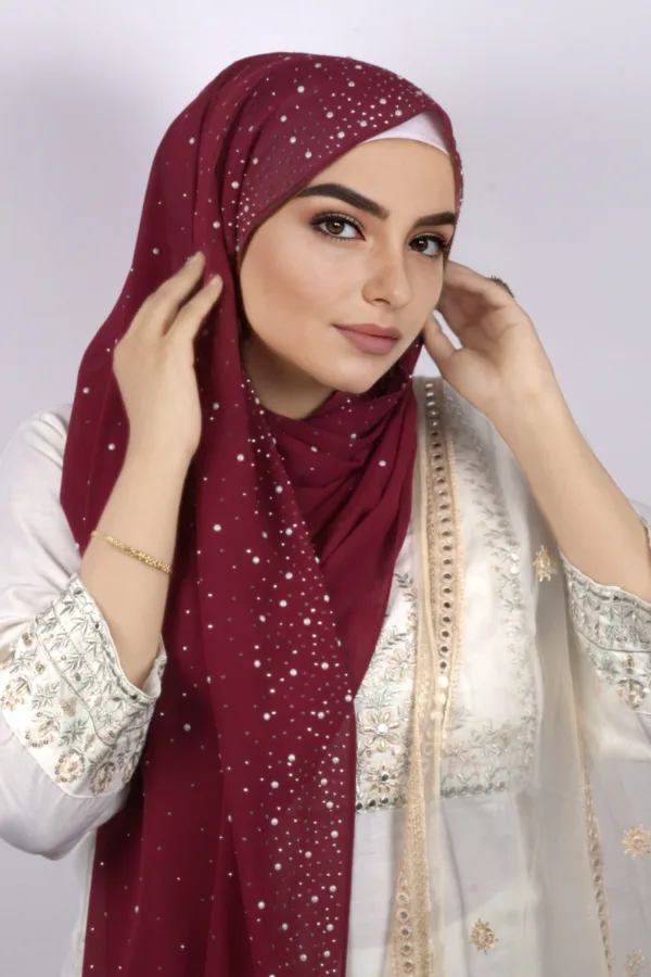 Maroon Moon Drop Chiffon Hijab - Image 1