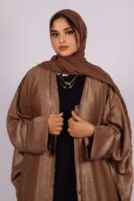 Nadira Luxury Kaftan Front Open with Black Diamond Trim - Classy Gold - Image 3