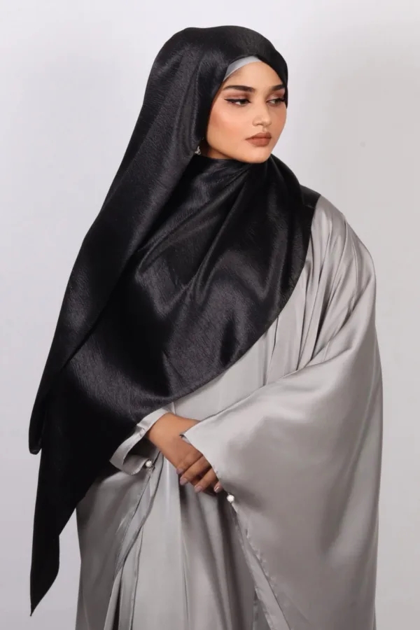 Black Marble Satin Hijab - Image 1