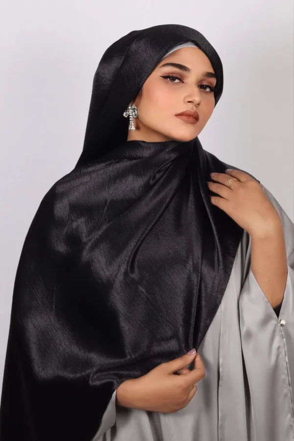 Black Marble Satin Hijab - Image 3