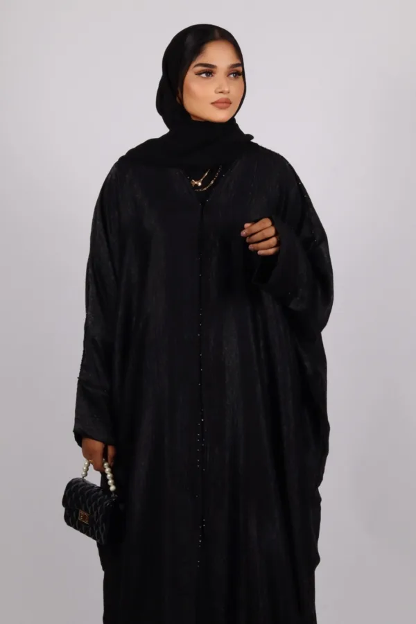 B97E7A38-A540-4F02-ACB1-F0F78A75E10C.jpeg Nadira Luxury Kaftan Front Open with Black Diamond Trim - Kohl - Image 1