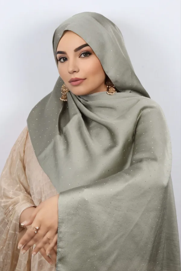Pastel Mint Rhinestone Silk Hijab - Image 2