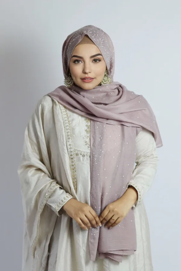 Mauve Toast Cotton Stone Drop Hijab - Image 2