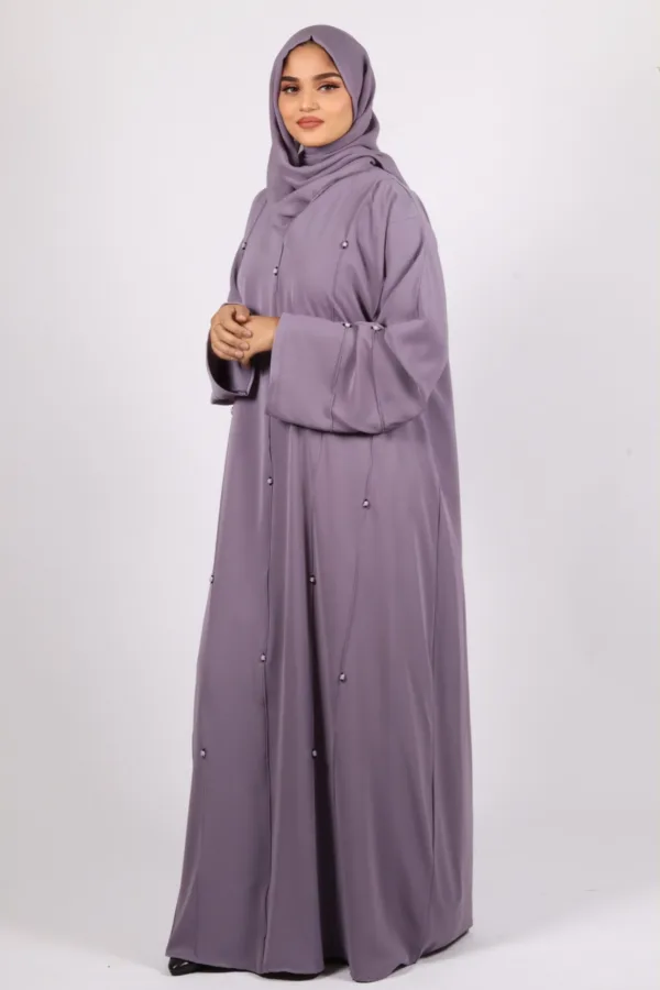 Seher Classic Emirati Abaya with Stonework - Lavender - Image 4