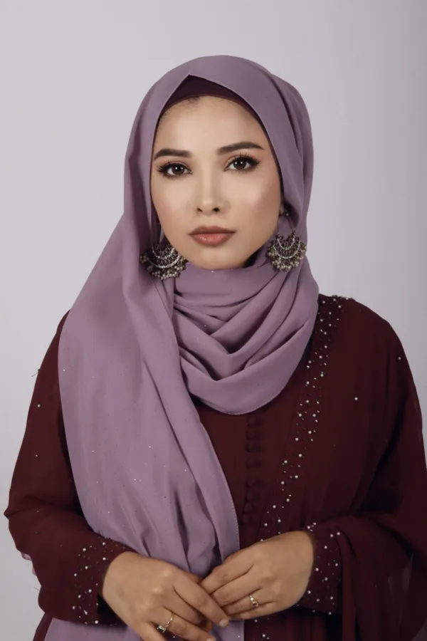 Lilac Pink Glitter Chiffon Hijab - Image 1