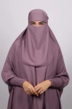 Haya Premium Nida Jilbab 3-Piece Set with Niqab - Dark Lavender - Image 2