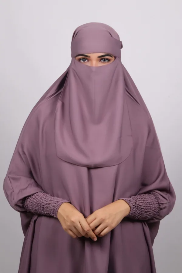 Haya Premium Nida Jilbab 3-Piece Set with Niqab - Dark Lavender - Image 2