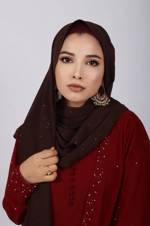 Chocolate Brown Glitter Chiffon Hijab - Image 2