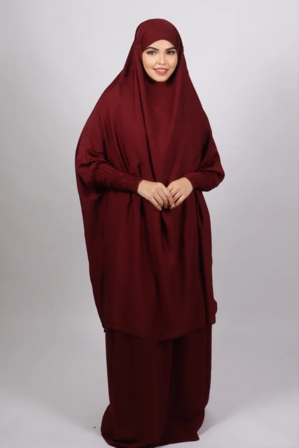 Haya Premium Nida Jilbab 3-Piece Set with Niqab - Maroon - Image 3