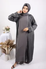 Malika 3-piece Luxury Crystal Emirati Abaya Set - Image 5