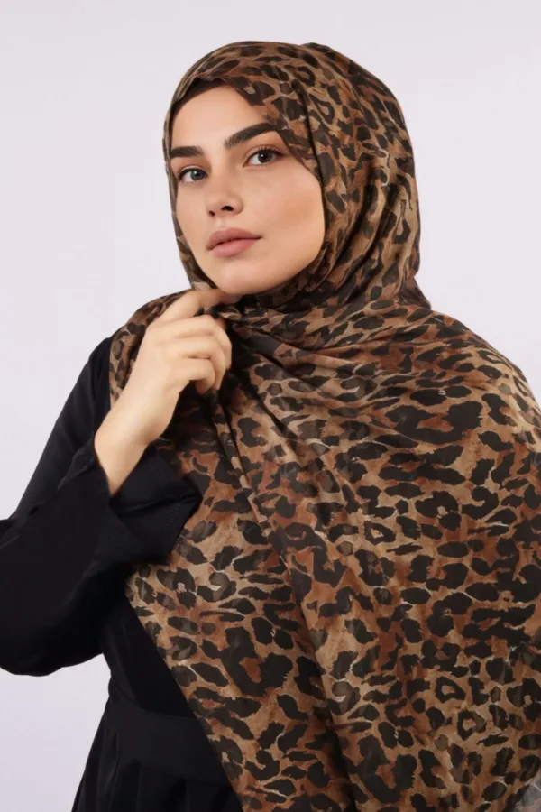 Raw Amber Modal Leopard Print Hijab - Image 2