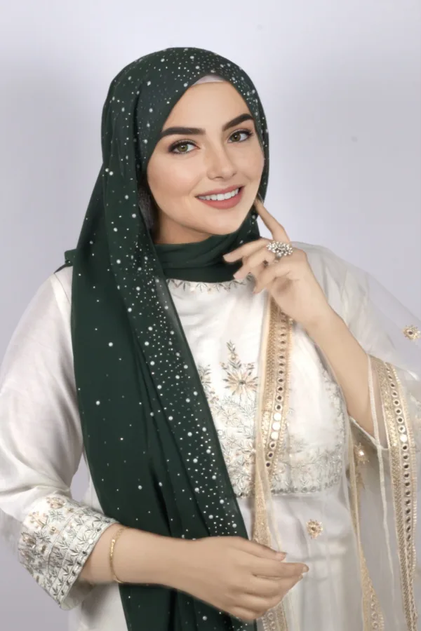 Bottle Green Moon Drop Chiffon Hijab - Image 2