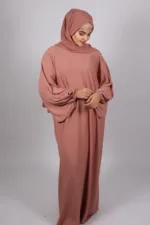Elyssa Premium Jazz Abaya Set with complimentary Khimar - Desert Rose - Image 3
