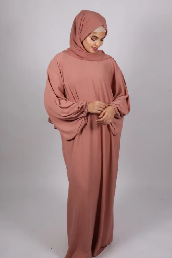 Elyssa Premium Jazz Abaya Set with complimentary Khimar - Desert Rose - Image 3