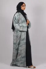 Zephyra Turkish Linen 3-piece Abaya set - Mermaid Green - Image 3