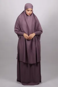 Haya Premium Nida Jilbab 3-Piece Set with Niqab - Dark Lavender