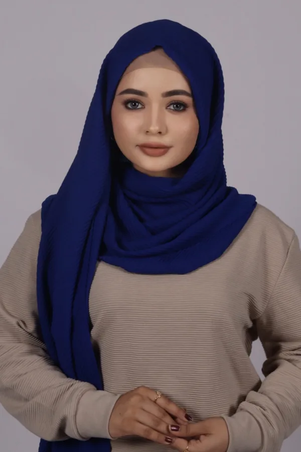 Royal Blue Cotton Pleated Hijab - Image 2