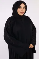 Marhaba Front Open Arabian Embroidery Abaya - Black - Image 6