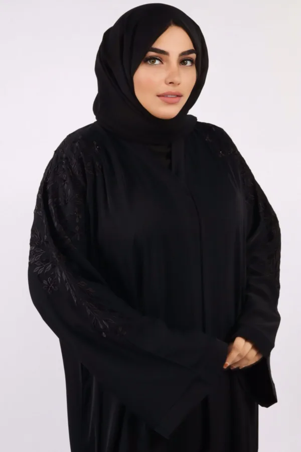 Marhaba Front Open Arabian Embroidery Abaya - Black - Image 6